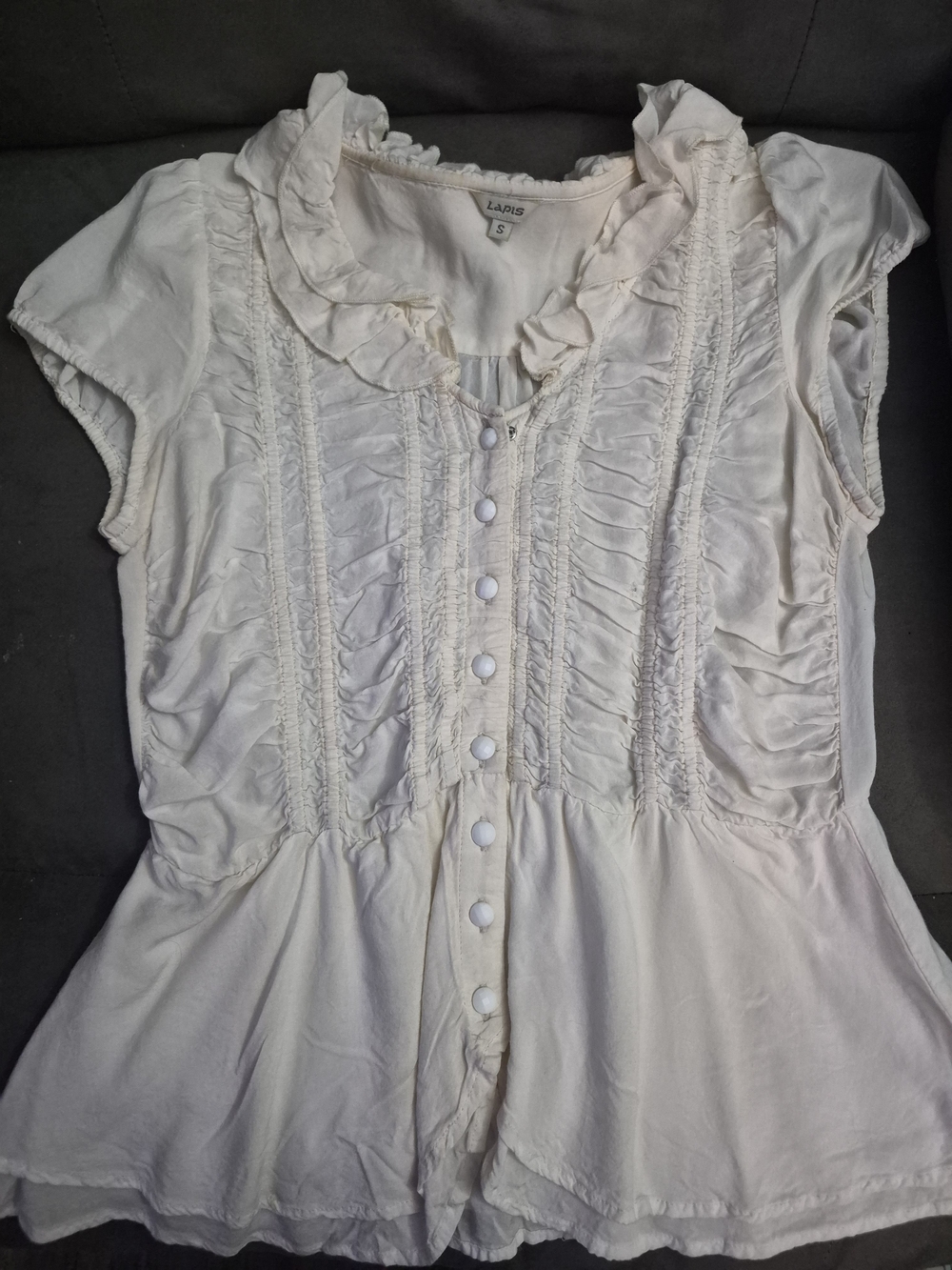 Lapis White Ruffled Button-Front Blouse - Picture 2 of 4